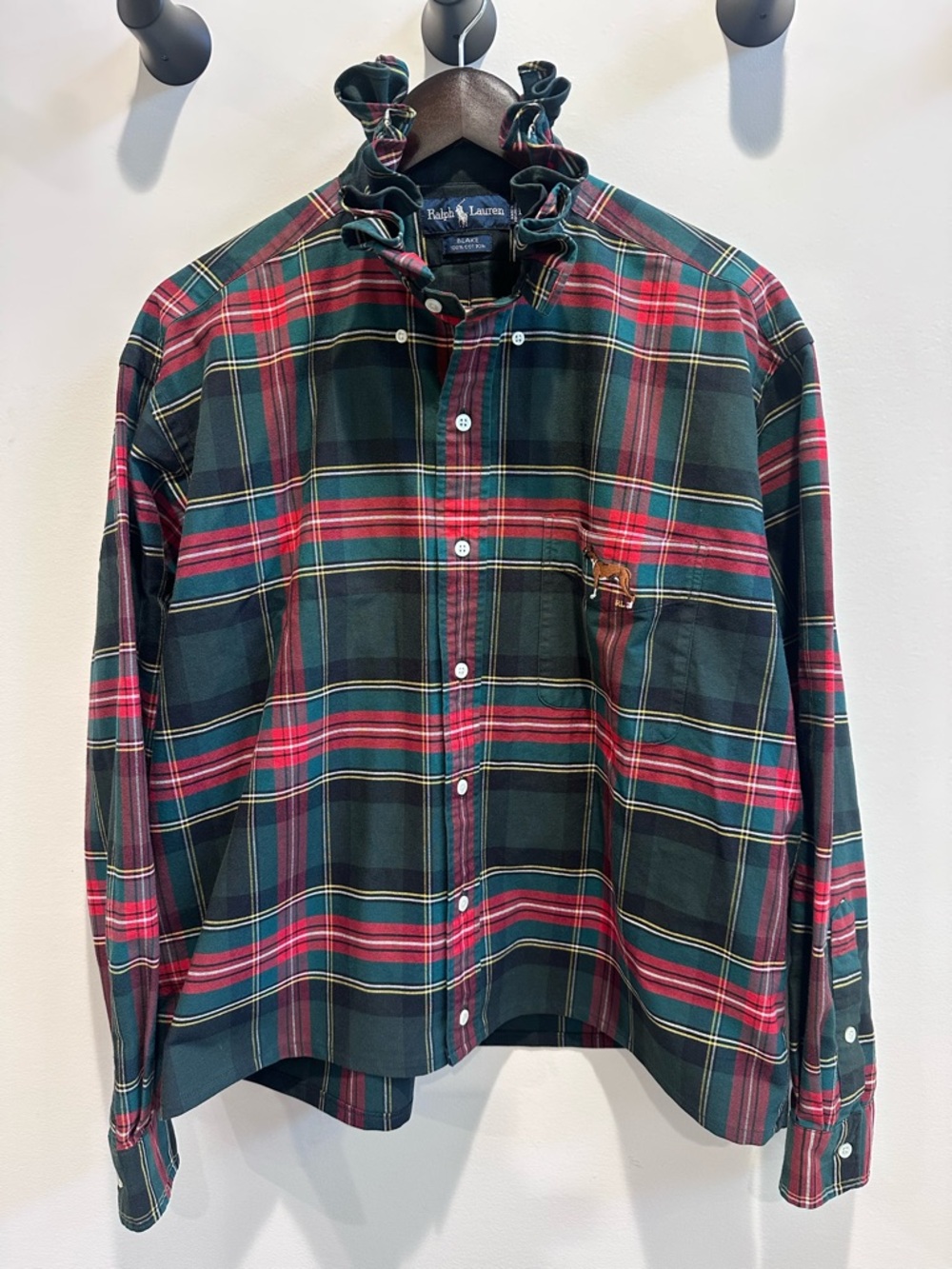 Ralph Lauren Blake OOAK Ruffle Collar Boxer Dog Plaid Top | Reworked | Large - Picture 2 of 7